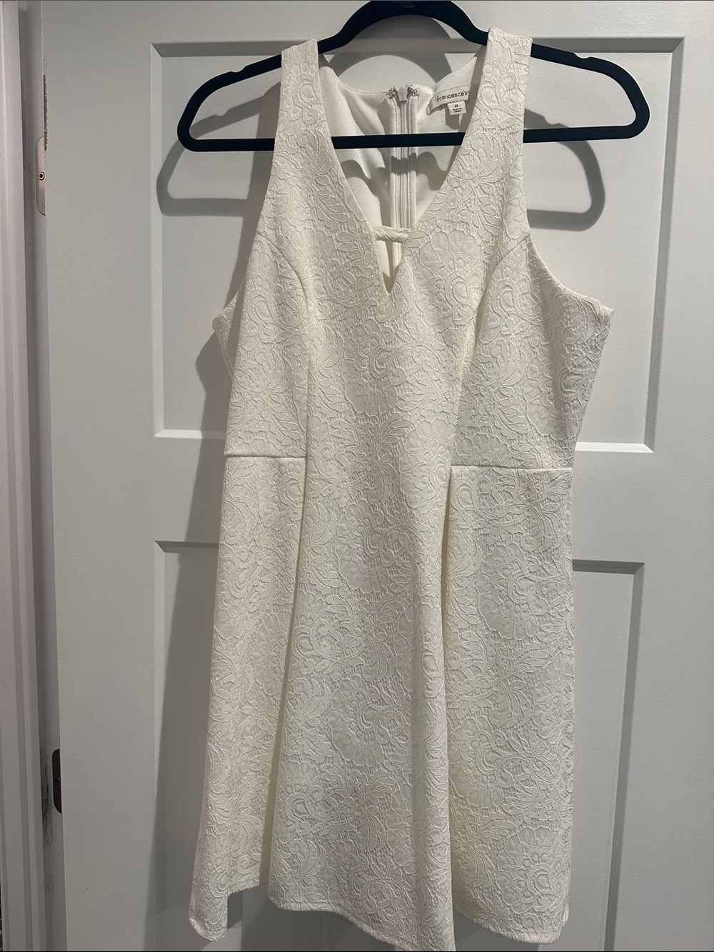 Francesca's Collections Cream Textured V-Neck Mini Dress